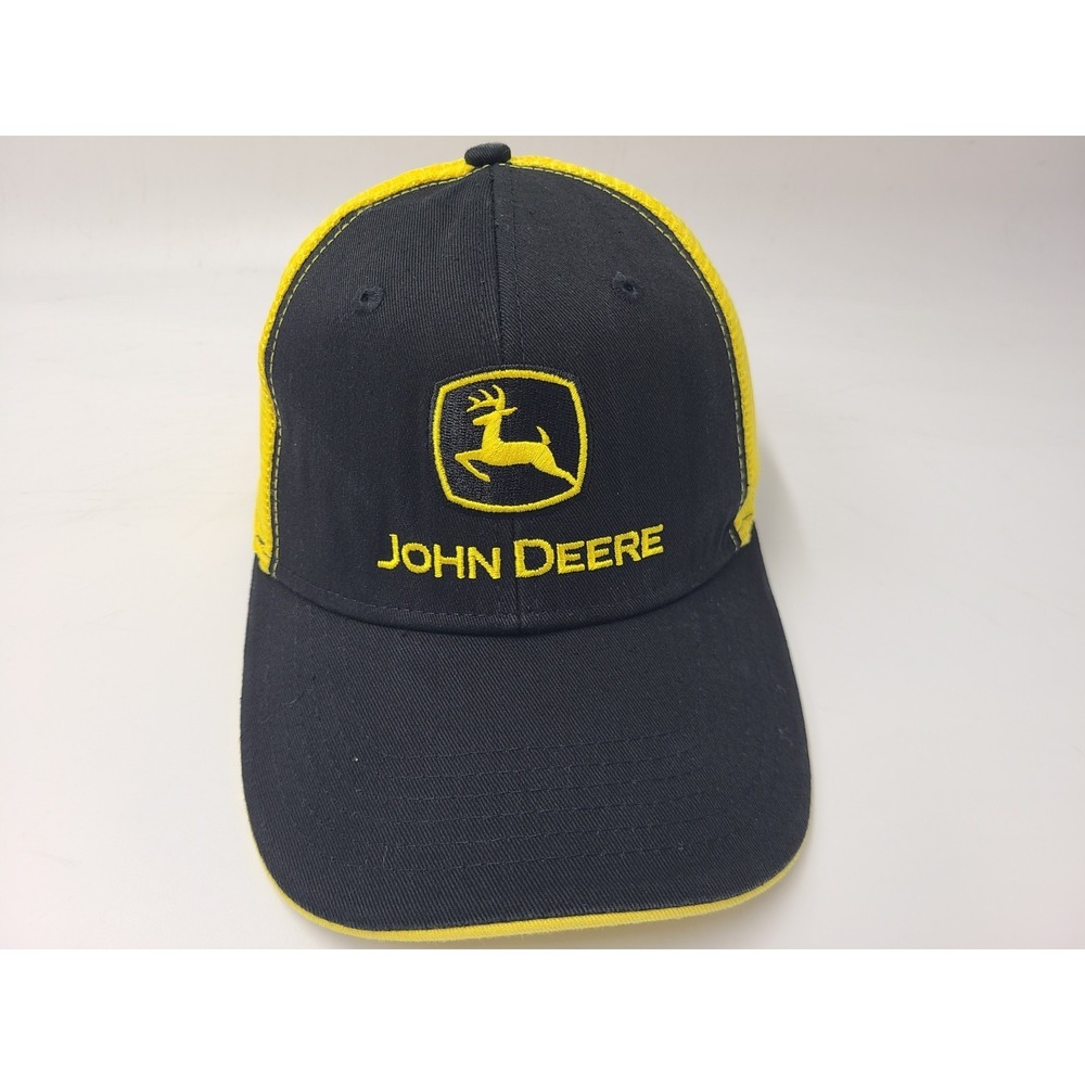 John Deere Mesh Trucker Snapback Hat Cap Farm Outdoors Men Women Black Yellow